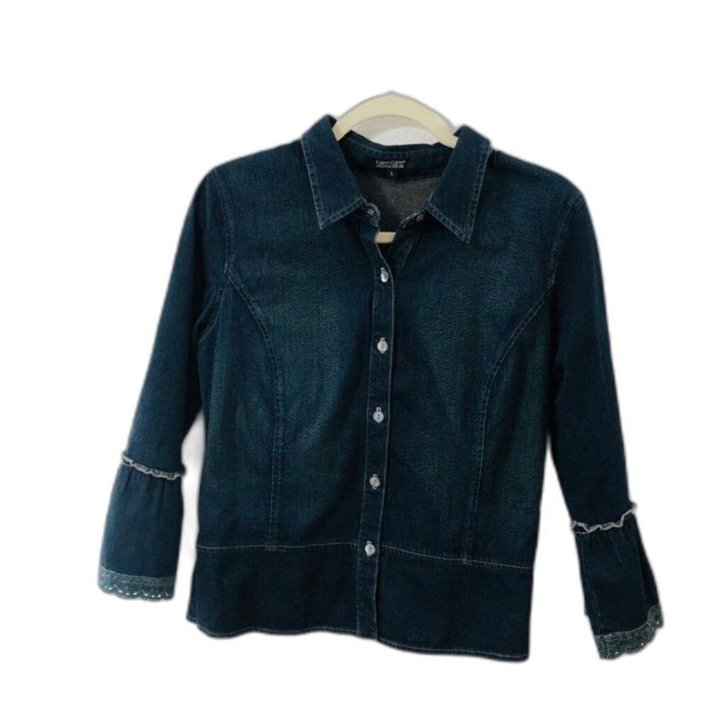 Karen Kane Petite Large Denim Button Up Bell sleeves
